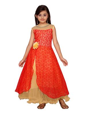 Red plain net kids-girl-gowns 1