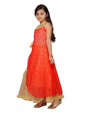 Red plain net kids-girl-gowns 2