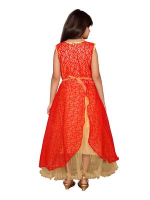 Red plain net kids-girl-gowns 3
