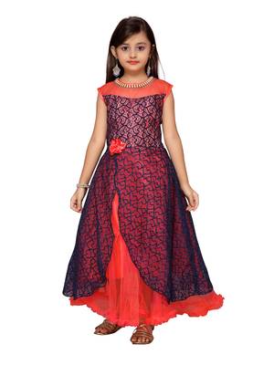 Blue plain net kids-girl-gowns 1