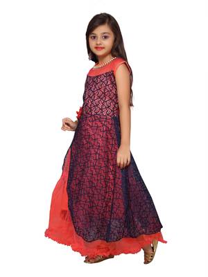 Blue plain net kids-girl-gowns 2
