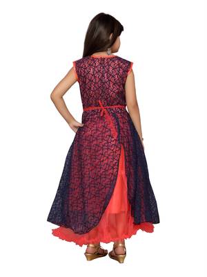 Blue plain net kids-girl-gowns 3