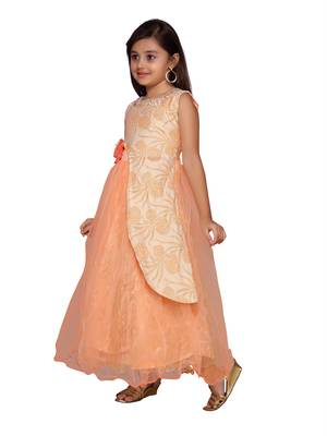Orange woven net kids-girl-gowns 2