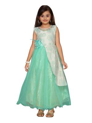 Green woven net kids-girl-gowns 1