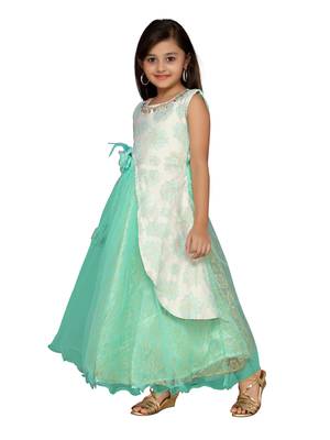 Green woven net kids-girl-gowns 2