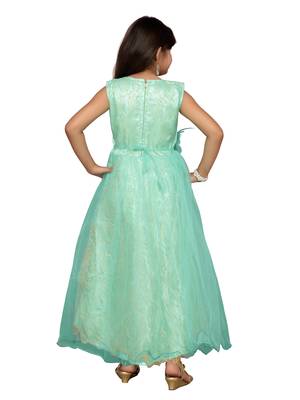Green woven net kids-girl-gowns 3