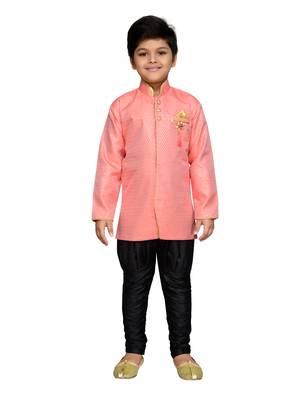 Pink woven satin boys-sherwani 1