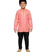 Pink woven satin boys-sherwani