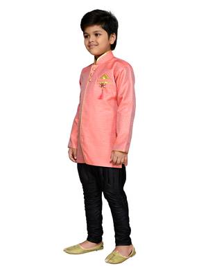 Pink woven satin boys-sherwani 2
