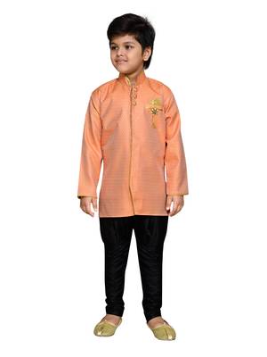 Orange woven satin boys-sherwani 1