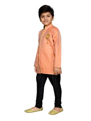 Orange woven satin boys-sherwani 2