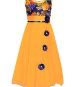 Yellow printed net kids-girl-gowns