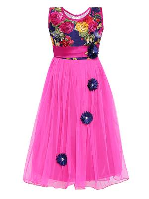 Pink printed net kids-girl-gowns 1