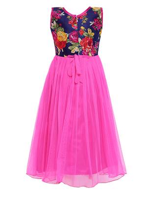 Pink printed net kids-girl-gowns 2