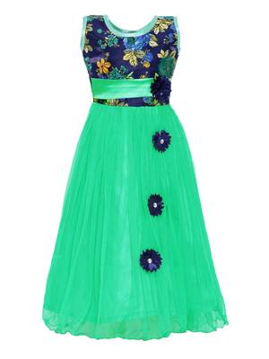 Green printed net kids-girl-gowns 1