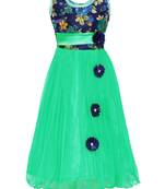 Green printed net kids-girl-gowns