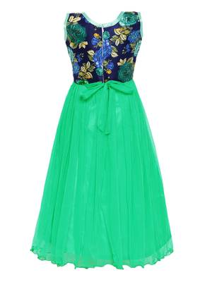 Green printed net kids-girl-gowns 2