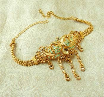 Lalso Designer Golden Mint Meenakari Peacock Kundan Adjustable Bajuband Armlet Jewelry - LMBB01_LCT 1