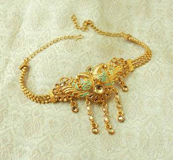 Lalso Designer Golden Mint Meenakari Peacock Kundan Adjustable Bajuband Armlet Jewelry - LMBB01_LCT 2