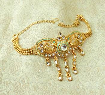 Lalso Designer White Mint Meenakari Peacock Kundan Adjustable Bajuband Armlet Jewelry - LMBB02_WT 1