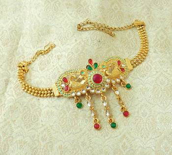 Lalso Designer Multicolor Mint Meenakari Peacock Kundan Adjustable Bajuband Armlet Jewelry - LMBB02_MG 1