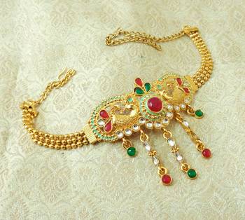 Lalso Designer Multicolor Mint Meenakari Peacock Kundan Adjustable Bajuband Armlet Jewelry - LMBB02_MG 2