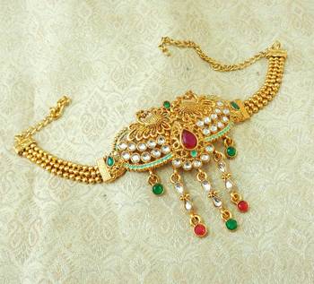 Lalso Designer Multicolor Mint Meenakari Peacock Kundan Adjustable Bajuband Armlet Jewelry - LMBB03_MG 1
