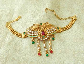 Lalso Designer Multicolor Mint Meenakari Peacock Kundan Adjustable Bajuband Armlet Jewelry - LMBB03_MG 2
