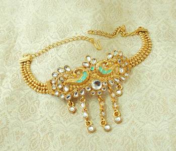Lalso Designer White Mint Meenakari Peacock Kundan Adjustable Bajuband Armlet Jewelry - LMBB04_WT 1