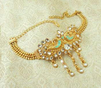 Lalso Designer White Mint Meenakari Peacock Kundan Adjustable Bajuband Armlet Jewelry - LMBB04_WT 2