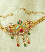 Lalso Designer Multicolor Mint Meenakari Peacock Kundan Adjustable Bajuband Armlet Jewelry - LMBB04_MG