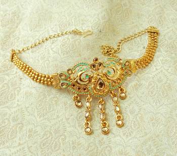 Lalso Designer Golden Mint Meenakari Peacock Kundan Adjustable Bajuband Armlet Jewelry - LMBB05_LCT 1