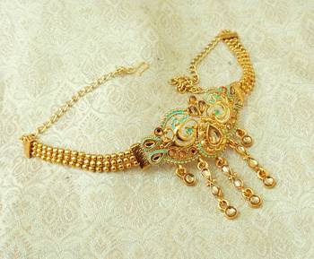 Lalso Designer Golden Mint Meenakari Peacock Kundan Adjustable Bajuband Armlet Jewelry - LMBB05_LCT 2