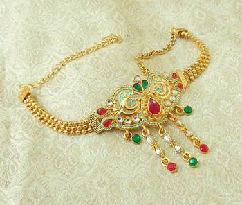 Lalso Designer Multicolor Mint Meenakari Peacock Kundan Adjustable Bajuband Armlet Jewelry - LMBB05_MG 2