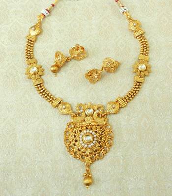 Lalso Beautiful  White Kundan Gold Plated Brass Ball Chain Short Necklace Sets - LBCN06 1