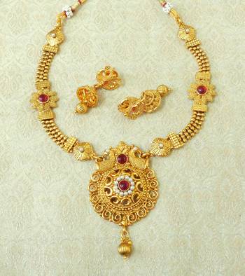 Lalso Beautiful  Kempu Gold Plated Brass Ball Chain Short Necklace Sets - LBCN09 1