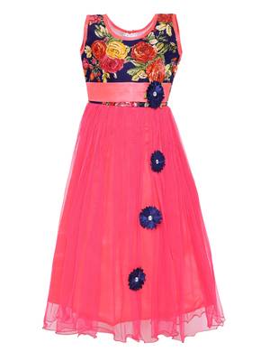 Pink printed net kids-girl-gowns
 1