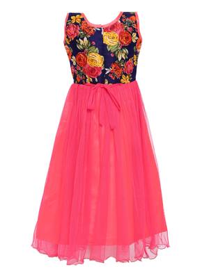 Pink printed net kids-girl-gowns
 2