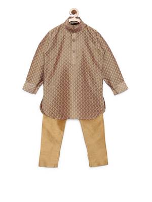 Fawn woven cotton poly boys-kurta-pyjama 1