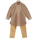 Fawn woven cotton poly boys-kurta-pyjama