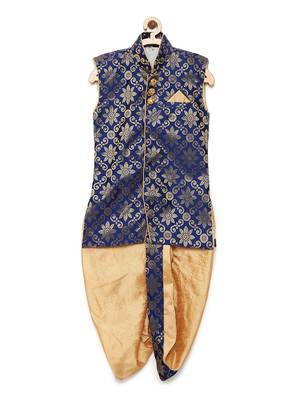 Blue woven brocade boys-dhoti-kurta 1
