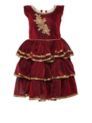 Red embroidered shimmer kids-frocks 1