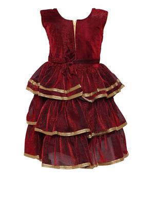 Red embroidered shimmer kids-frocks 2