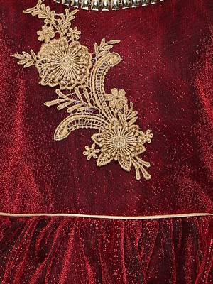 Red embroidered shimmer kids-frocks 3