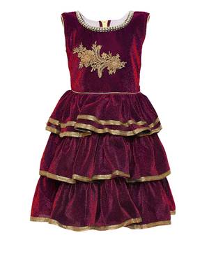 Maroon embroidered shimmer kids-frocks 1