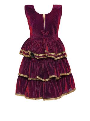 Maroon embroidered shimmer kids-frocks 2
