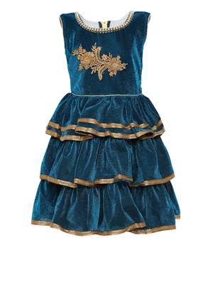 Green embroidered shimmer kids-frocks 1