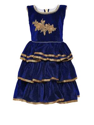 Blue embroidered shimmer kids-girl-gowns
 1