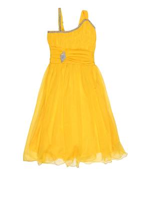 Yellow plain net kids-frocks 1