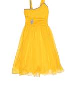 Yellow plain net kids-frocks